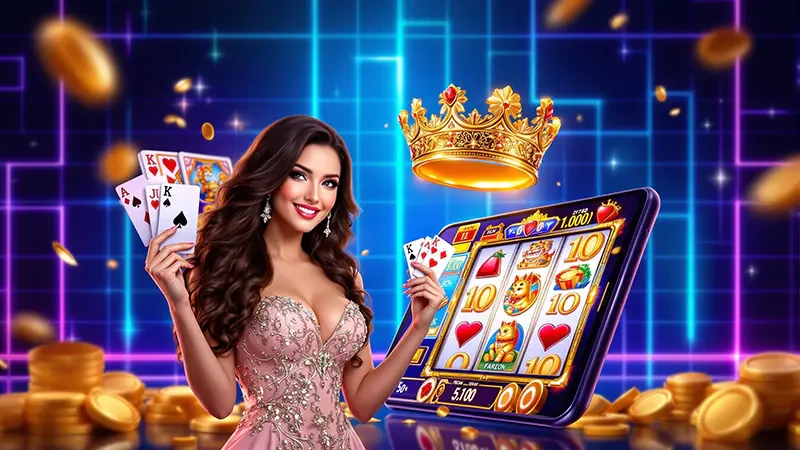 หน้าจอเกมสล็อตแสดงวงล้อ สัญลักษณ์ และแผงข้อมูลเกม